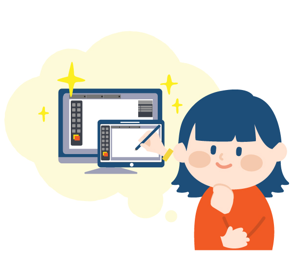 卒業作品を作っているイラスト